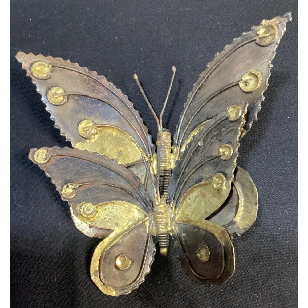 Vintage Metal Art Copper Butterfly Brutalist MCM Wall Decor Rustic Farm Cottage